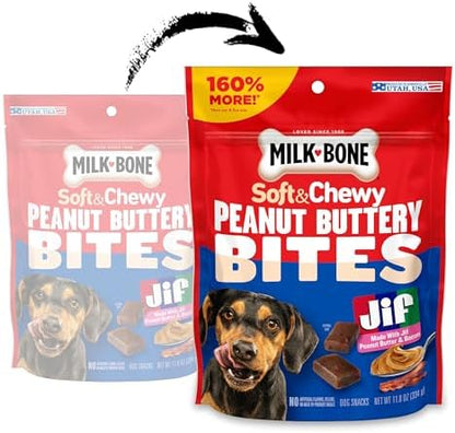 Milk-Bone Peanut Buttery Bites Soft Dog Treats with Jif Peanut Butter,11.8-Oz. Bag,(Pack of 2)