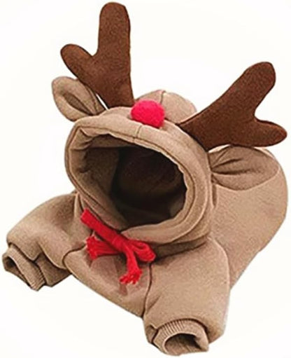 Dog Hoodies Cat Clothes Autumn Winter Sweatshirts Teddy Bulldog Bulldog Clothing Can Transform Into Frog Elk Mouse (Apricot elk,2XL)