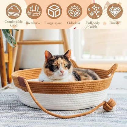 Novabright 2 Pack Woven Cat Baskets, 16.5 x 13.8 x 5.5 Inch, Caramel
