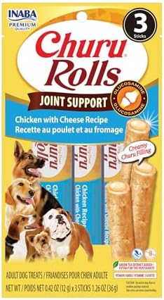 INABA Churu Rolls Joint Support for Dog, Functional Lickable Dog Treat with Taurine & Green Tea Extract, 1.26oz Each, 18 Tubes Total, Chicken with Cheese Recipe