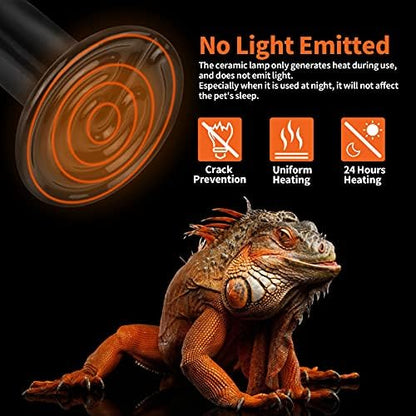 LUCKY HERP 100W Ceramic Heat Emitter, Reptile Heat Bulbs, Ceramic Heat Lamp for Reptiles, Amphibian, Chicken, Dog, Cat (2-Pack)