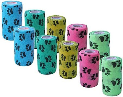 3 Inch Vet Wrap Tape Bulk (Paw Prints Variety) (Pack of 12) Self Adhesive Adherent Adhering Flex Bandage Grip Roll for Dog Cat Pet