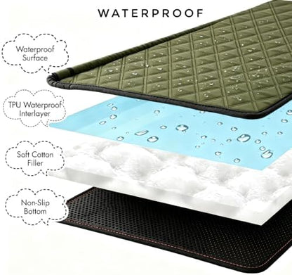 Calming Dog Couch Bed with Head Support, Waterproof Sofa Cover, Green, S