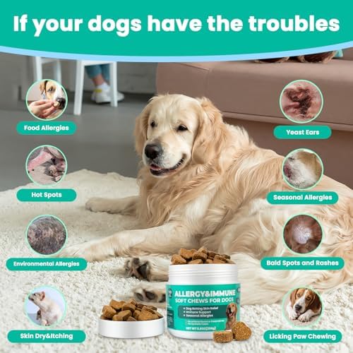 VUN Dog Allergy Relief Chews,Itchy Skin & Coat Relief,Paw Licking Support