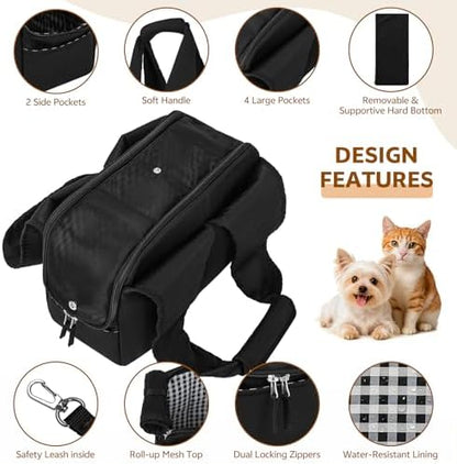 Dog Purse Carrier for Small Dogs and Cats, Soft-Sided Pet Tote Bag with 6 Large Pockets, Collapsible Travel Puppy Carrier, Fits Pets up to 13 lbs (Black, 15.7" L x 8" W x 11.8" H)