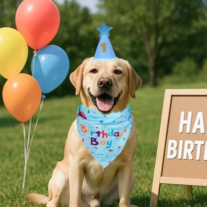 Dog Boy Birthday Party Hat,Dog Birthday Party Supplies,Dog Bandana