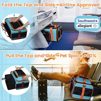 Petskd Top and Side Expandable Pet Carrier Airline Approved, Blue