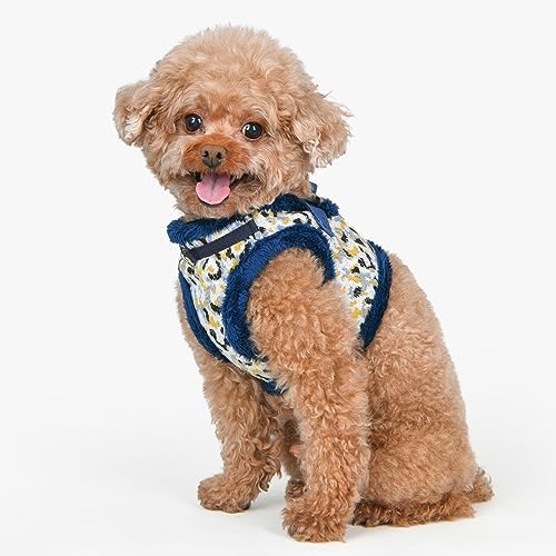 Puppia Huxley Vest Dog Harness Step-in Warm Winter Leopard Pattern for Small and Medium Dog, Blue, Large