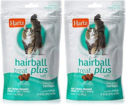 Hartz Hairball Remedy Plus Chicken Flavored Soft Chews for Cats and Kittens (Pack of 2)