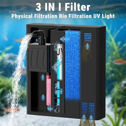 coospider-repta Aquarium Filter UV Green Clean Machine for 15-40 Gallon Fish Tank Crystal Clear 100GPH