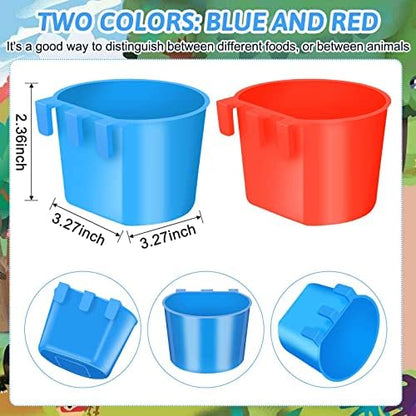 Ctosree 100 Pcs Cage Cups 8 oz Chicken Feeder, Red, Blue