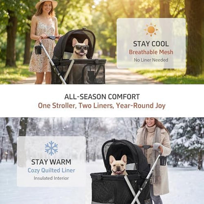 Pet Stroller for Large and Medium Dogs, One-Hand Foldable