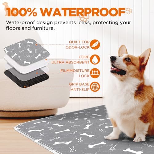 Washable Pee Pads for Dogs, 2 Pack Reusable Puppy Pads, 24"x36"