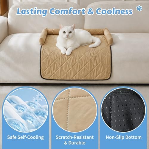 Cooling Dog Bed Mats with Neck & Head Support, 31.5 x 23.62 inch Khaki