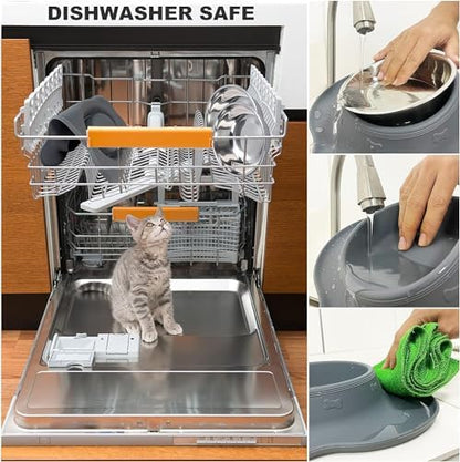 AsFrost Dog Food Bowls Stainless Steel Dog Food & Water Bowl Set with No Spill Non-Skid Silicone Mat, Dog Dishes Pet Feeding Bowls for Small Medium Large Sized Dogs Cat Puppy Food Bowl, Grey, 4 Cup