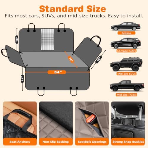URPOWER 4 in 1 Dog Car Seat Cover for Back Seat, Waterproof Hammock