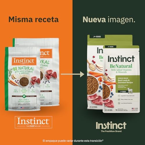 Instinct BeNatural, Natural Dry Dog Food, Raw Coated Kibble, Whole Grain - Real Lamb & Oatmeal, 4.5 lb. Bag (Pack of 2)