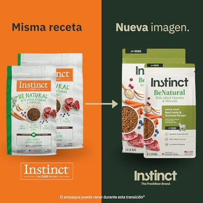Instinct BeNatural, Natural Dry Dog Food, Raw Coated Kibble, Whole Grain - Real Lamb & Oatmeal, 4.5 lb. Bag (Pack of 2)
