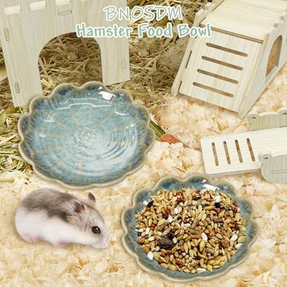 BNOSDM Shallow Ceramic Hamster Food Dish 2 Pcs Small Animals Food Bowl Sunflower Feeding Dishes for Gerbils Mice Rats 4.5in (Dark Green)