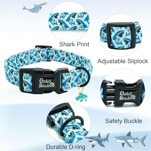 Dog Collar-Cute Shark Adjustable Pet Collars Soft Comfortable Puppy Collar Blue Cotton Dog Collars Durable Necklace Gift for Small Dogs