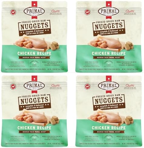 Primal Freeze Dried Raw Dog Food Nuggets, Chicken, 14 oz (4 Pack)