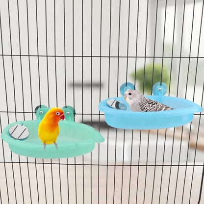 Wontee Bird Bath with Mirror for Small Birds Budgie Parakeet Cage, 2 Pcs