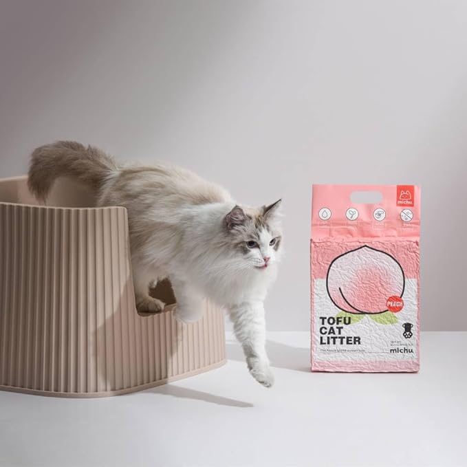 Michu Tofu Cat Litter Natural Clumping Tofu Cat Litter, Fast Clumping and Easily Scoop-able 5.5lb/88oz 5 Scents - Peach, 3 Pack