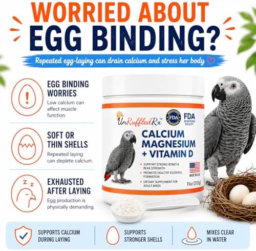 UnRuffledRx™ Bird Calcium Plus with Magnesium and D3, Dissolves Clear and Tasteless in Water, Supports Bone, Muscle, Feather and Egg Health, 45 Servings, Made in FDA-Registered USA Facility