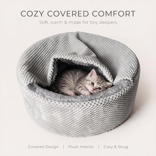 Winsterch Small Gray Kitten Bed with Soft Cover,Washable Cozy Round Pet Bed