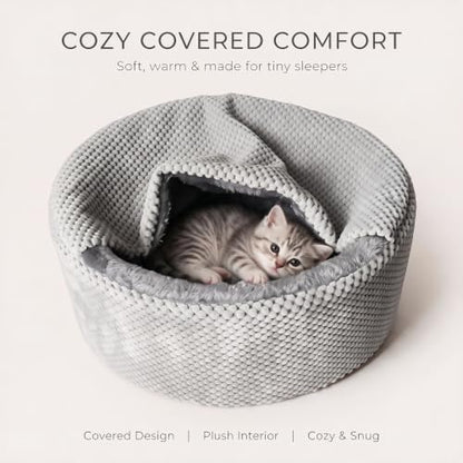 Winsterch Small Gray Kitten Bed with Soft Cover,Washable Cozy Round Pet Bed