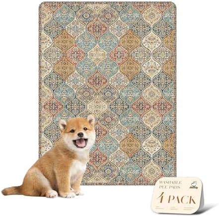nunubaby 4PACK Washable Pee Pads for Dogs, Stylish, Non-Slip and Leak-Proof Pee Pads. Reusable Potty Pads for Dogs for Crates and Floors.(Cream/Multi,18" x24" )