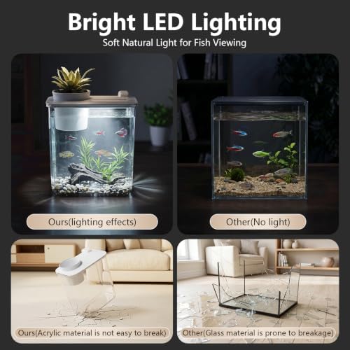0.8 Gallon Betta Fish Tank Aquarium Starter Kit with Light and Lid(White)