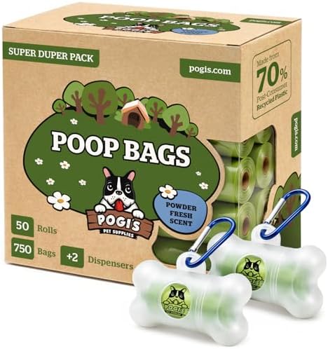 Pogi’s Dog Poop Bags – Leak-Proof & Extra Thick Pet Waste Bags with 2 Holders (Fresh Scent, 50 Rolls, 750-Count)