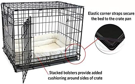 MidWest Homes for Pets Intermediate QuietTime Double Bolster Pet Bed, White Plush 36-Inch Crate Mat with Stacked Bolsters, Machine Wash, Secure Fit with Elastic Straps