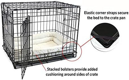 MidWest Homes for Pets Intermediate QuietTime Double Bolster Pet Bed, White Plush 36-Inch Crate Mat with Stacked Bolsters, Machine Wash, Secure Fit with Elastic Straps