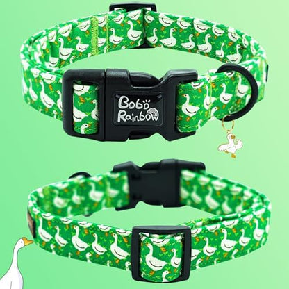 Spring Summer Green Goose Print Dog Collar for Medium Dogs
