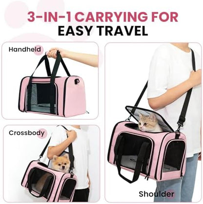 Soft-Sided Cat Carrier 20x13x13 in Expandable Travel Pet Bag 22LBS