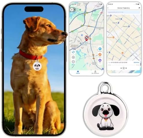 GPS Tracker for Dogs, Real-Time GPS Tracking Device for Cats, Pet Wearable Holder & Keychain Design, No Monthly Fee/No SIM Card, for Android and iOS, Long STBY,IP68 WP,Lightweight