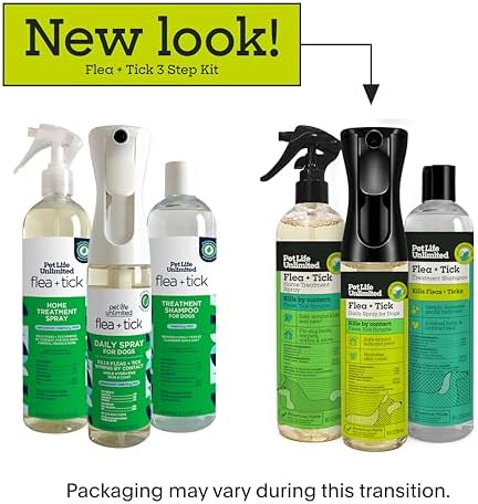 Pet Life Unlimited Natural Flea & Tick 3-Step Kit for Dogs, Plant-Based Prevention and Treatment, Includes Dog Spray, Home Spray & Shampoo, Kill & Repel Fleas, Ticks & Eggs, Soothes Skin