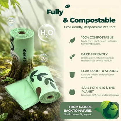 Compostable Dog Poop Bags 270 Count (18 Rolls), 9x13 Inch, BPI Certified, Plant-Based Leak Proof Lavender Scented Eco-Friendly Waste Bags (Green)