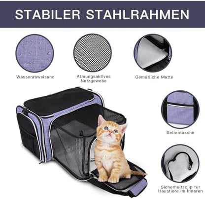 BAGLHER Cat Carrier Bag,Airline Approved Pet Carrier Soft Side Pet Travel 5 Sides Open Doors 3 Sides Expandable Foldable Dog Carrier with Fleece Pad