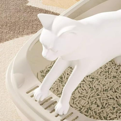 Litter Box, Durable Open Cat Litter Box with Scoop,Anti Splash Pet Tray Cat Litter Box(Gray)