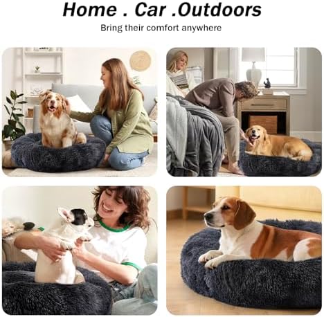 NOYAL Donut Dog Bed for Small Medium Pets, Plush Calming Faux Fur