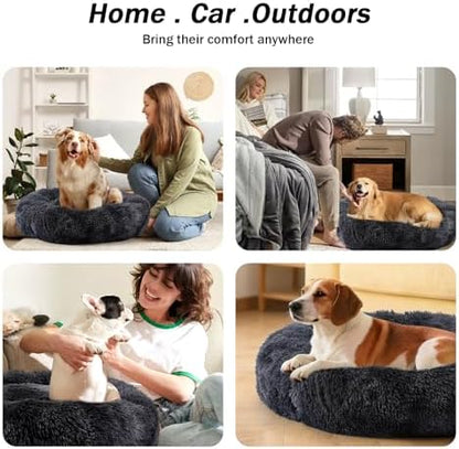 NOYAL Donut Dog Bed for Small Medium Pets, Plush Calming Faux Fur