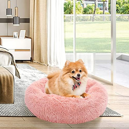 NOYAL Donut Dog Bed for Small Medium Pets, Plush Calming Faux Fur