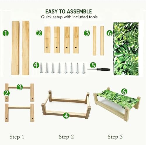 Bearded Dragon Bed, Wooden Reptile Hammock (Green, Large)
