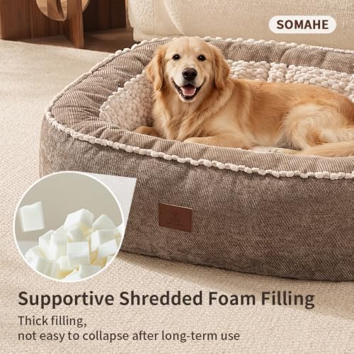 SOMAHE Calming Oval Bolster Dog Bed, Washable Cover, Large 35x28x8 Coffee