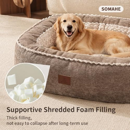 SOMAHE Calming Oval Bolster Dog Bed, Washable Cover, Large 35x28x8 Coffee