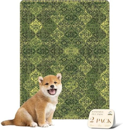 nunubaby Washable Pee Pads for Dogs, Stylish, Non-Slip and Leak-Proof Pee Pads. Reusable Potty Pads for Dogs for Crates and Floors.(Green/Multi,18" x24" )