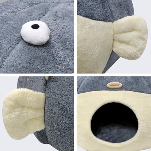 Cat Beds for Indoor Cats-19.7''Cute Pufferfish Larger Cat Cave Bed,Grey XL